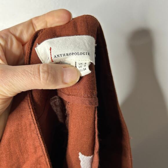 Anthropologie Pants Women’s 6 Brown Wide Leg Crop Side Button High Rise Linen - Picture 8 of 9